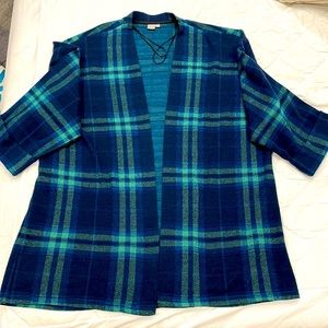Long cardigan green and blue plaid, Twik size small